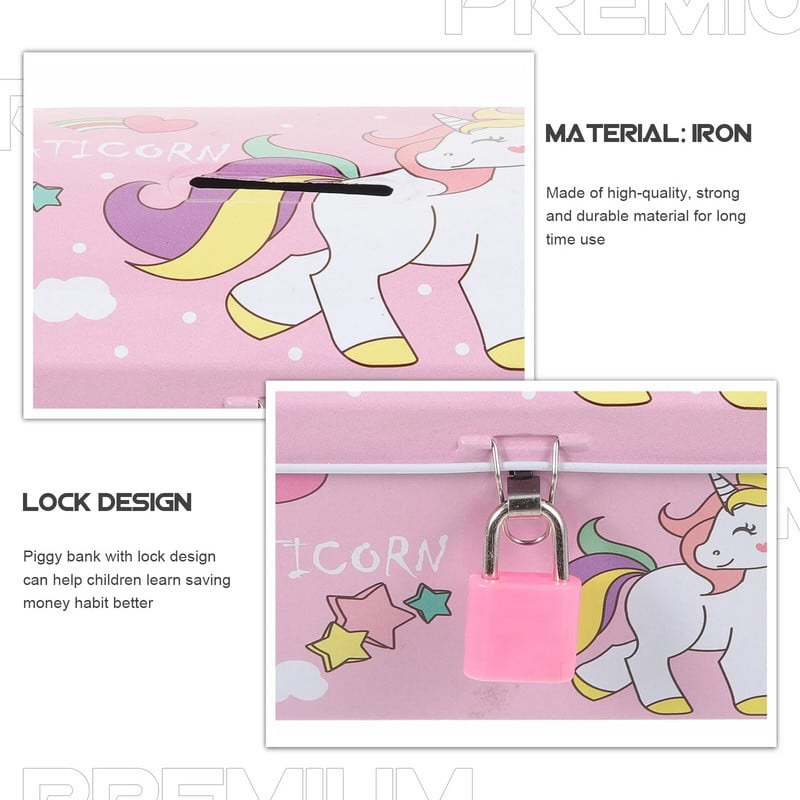 Unicorn Piggy Bank Κλειδαριά Λευκοσίδηρος Μεταλλική Τράπεζα Χρημάτων Κινούμενα σχέδια Άθραυστο Κουτί κερμάτων Παιδικά Δώρα Διακόσμηση σπιτιού