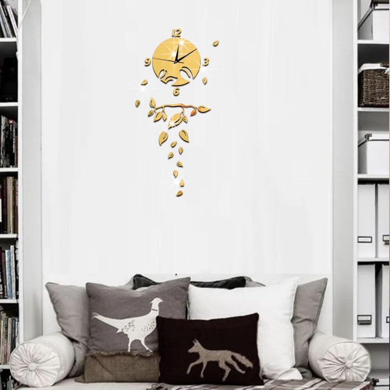 „Pasidaryk pats“ namų dekoravimo mados veidrodinis sieninis laikrodis palieka nutildytas svetainės sieninis laikrodis