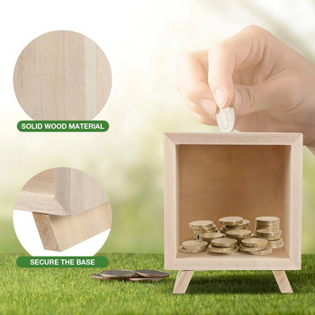 Desktop Piggy Bank Child Clear Container Alcancias Dinero Para Adultos Wood Savings Jar Banks