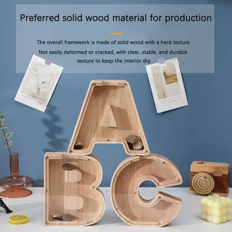 Dvadeset i šest engleske abecede Kasica za novčiće Kasica prasica Drvena kutija za pisma Desktop ukrasi za uređenje doma Rukotvorine za djecu