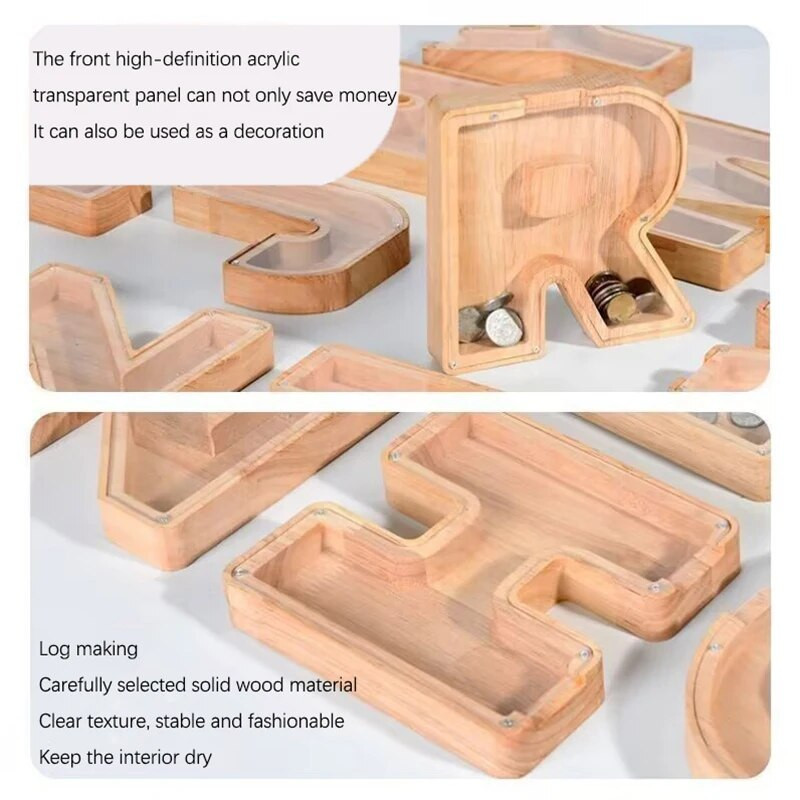 Dvadeset i šest engleske abecede Kasica za novčiće Kasica prasica Drvena kutija za pisma Desktop ukrasi za uređenje doma Rukotvorine za djecu