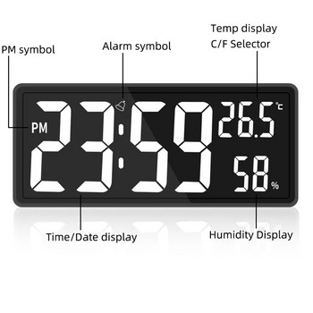 Μεγάλο ψηφιακό ρολόι τοίχου Εμφάνιση θερμοκρασίας και υγρασίας Νυχτερινή λειτουργία Επιτραπέζιο ρολόι 3 Λειτουργίες οθόνης 12/24 ώρες Ηλεκτρονικό ρολόι LED