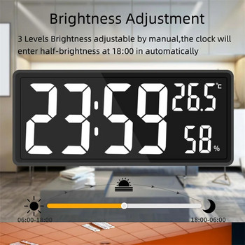 Голям цифров стенен часовник Дисплей за температура и влажност Нощен режим Настолен часовник 3 режима на дисплея 12/24H Електронен LED часовник