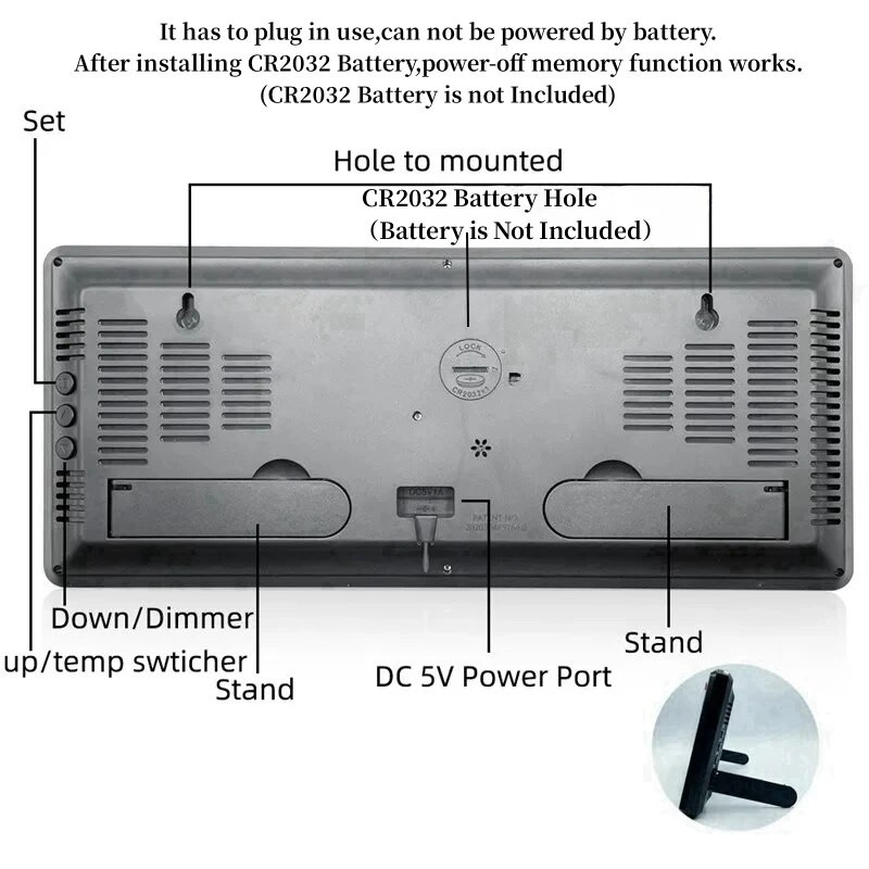 Nagyméretű digitális falióra hőmérséklet és páratartalom kijelző Éjszakai mód asztali óra 3 kijelzési mód 12/24 órás elektronikus LED óra
