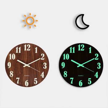 12 σε φωτεινό ρολόι τοίχου Ξύλινο σχέδιο Φώτα νύχτας Στρογγυλό ρολόι τοίχου Μεγάλο νούμερο Ξύλινο ρολόι Εύκολη ανάγνωση Λάμπει στο σκοτάδι