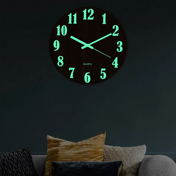 12-инчов светещ стенен часовник с дървен дизайн Нощни светлини Кръгъл стенен часовник с голям номер Дървен часовник Лесен за четене Светещ в тъмното