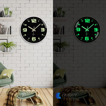 12-инчов стенен часовник, светещ в тъмното, стенен часовник с нощна светлина, безшумен, нетиктакащ, стенни часовници с батерии за декорация на всекидневна