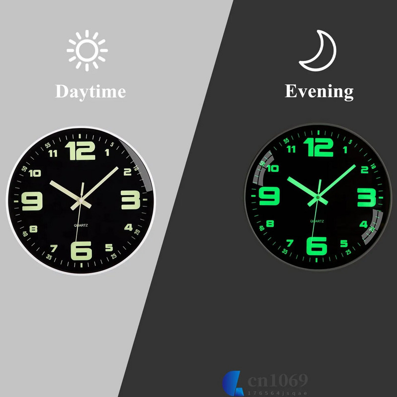 12 hüvelykes ragyogás a sötétben falióra Éjszakai fényű falióra Csendes, nem ketyegő elemmel működő faliórák nappali dekorációhoz