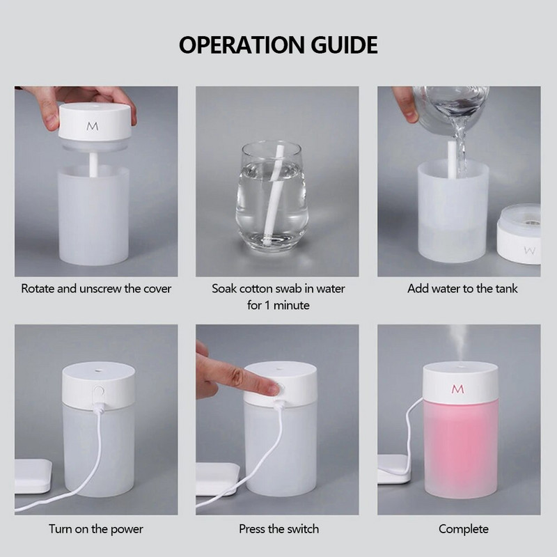 Nešiojamas oro drėkintuvas Ultragarsinis 260ml Mini automobilių drėkintuvas Aromaterapinis difuzorius Purškiklis USB eterinių aliejų purkštuvas LED lempa