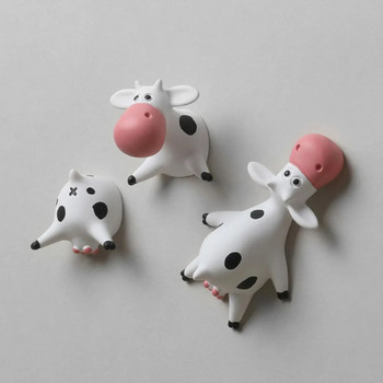 Стикери за крава за хладилник Легнали по корем Карикатура Сладък 3D триизмерен магнит от смола Творческо изкуство Дизайн Кухня