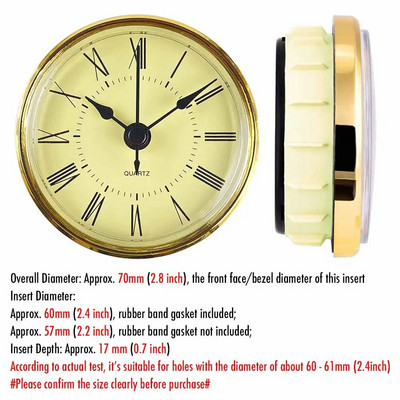 MCDFL apvalaus laikrodžio įdėklas arabiškais skaitmenimis kvarco judesys, romėniškas prie lovos, senovinis laikrodžių stalo dekoravimo stalas „pasidaryk pats“ dalys 70 mm 2,8 colio