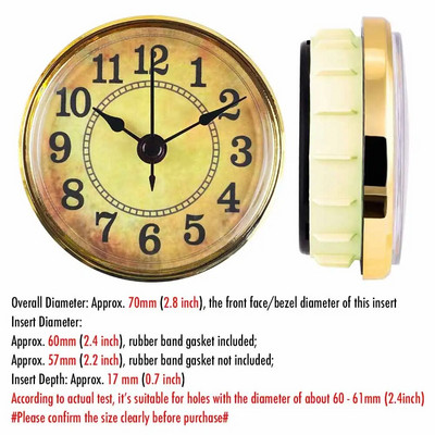 MCDFL apvalaus laikrodžio įdėklas arabiškais skaitmenimis kvarco judesys, romėniškas prie lovos, senovinis laikrodžių stalo dekoravimo stalas „pasidaryk pats“ dalys 70 mm 2,8 colio
