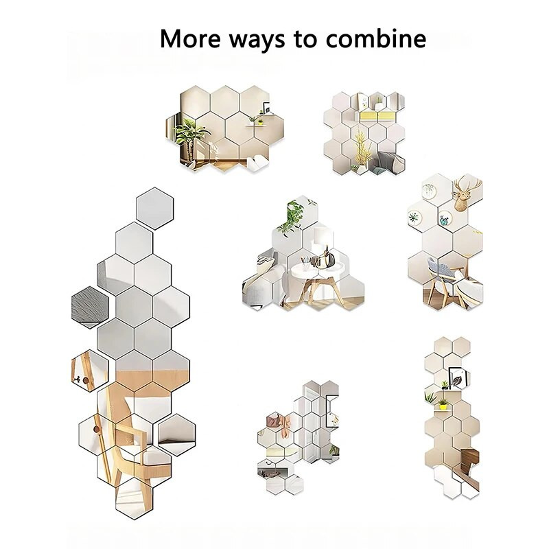 Zidna naljepnica s ogledalom od 45 komada, šesterokutna zidna umjetnička naljepnica, naljepnica za kućanske ukrasne pločice DIY
