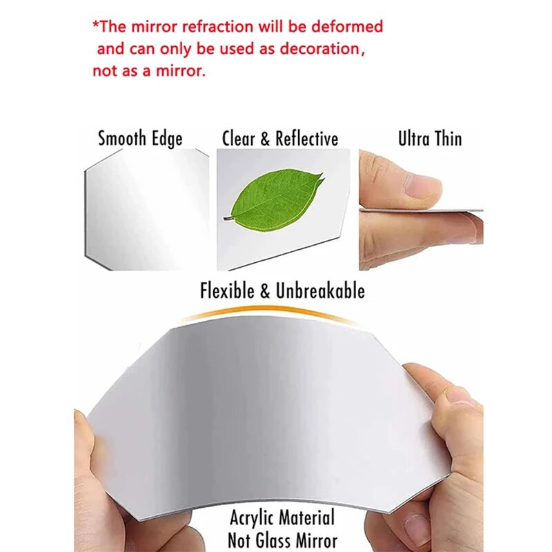 Zidna naljepnica s ogledalom od 45 komada, šesterokutna zidna umjetnička naljepnica, naljepnica za kućanske ukrasne pločice DIY