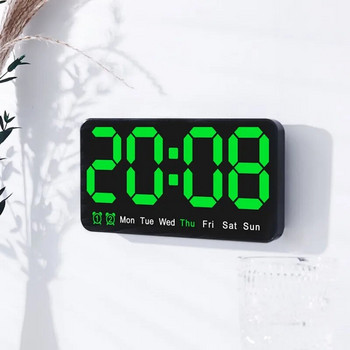 Гласово управление Голям дигитален стенен часовник Температура Дата Седмица DST Snooze Настолен часовник 12/24H Двойна аларма Стенен LED часовник