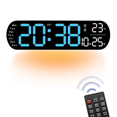 LED zidni sat s atmosferskim svjetlom, promjenom boje, temperature, datuma, tjedna, elektronički budilnik s daljinskim upravljačem