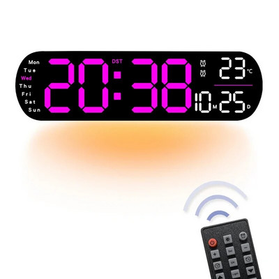 LED zidni sat s atmosferskim svjetlom, promjenom boje, temperature, datuma, tjedna, elektronički budilnik s daljinskim upravljačem