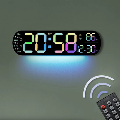 LED zidni sat s atmosferskim svjetlom, promjenom boje, temperature, datuma, tjedna, elektronički budilnik s daljinskim upravljačem