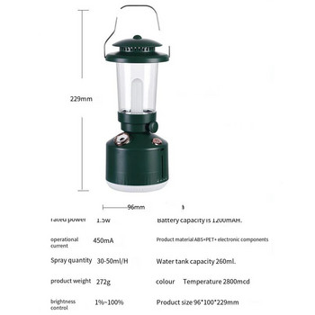 Безжичен овлажнител за въздух Лампа за къмпинг Ароматерапевтичен дифузер с LED светлина USB Зареждаема ретро керосинова лампа Устройство за мъгла за дома