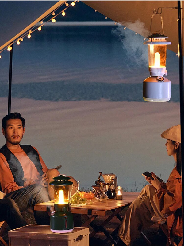 Juhtmevaba õhuniisutaja matkalamp Aroomiteraapia difuusor LED-valgusega USB-laetav retro petrooleumilampide udumasin kodu jaoks