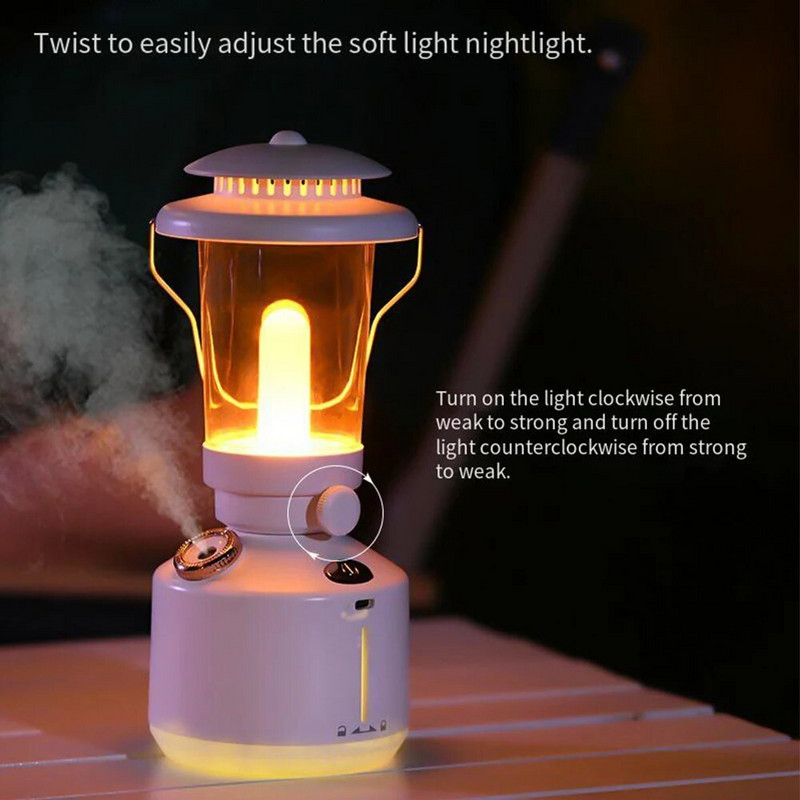 Juhtmevaba õhuniisutaja matkalamp Aroomiteraapia difuusor LED-valgusega USB-laetav retro petrooleumilampide udumasin kodu jaoks
