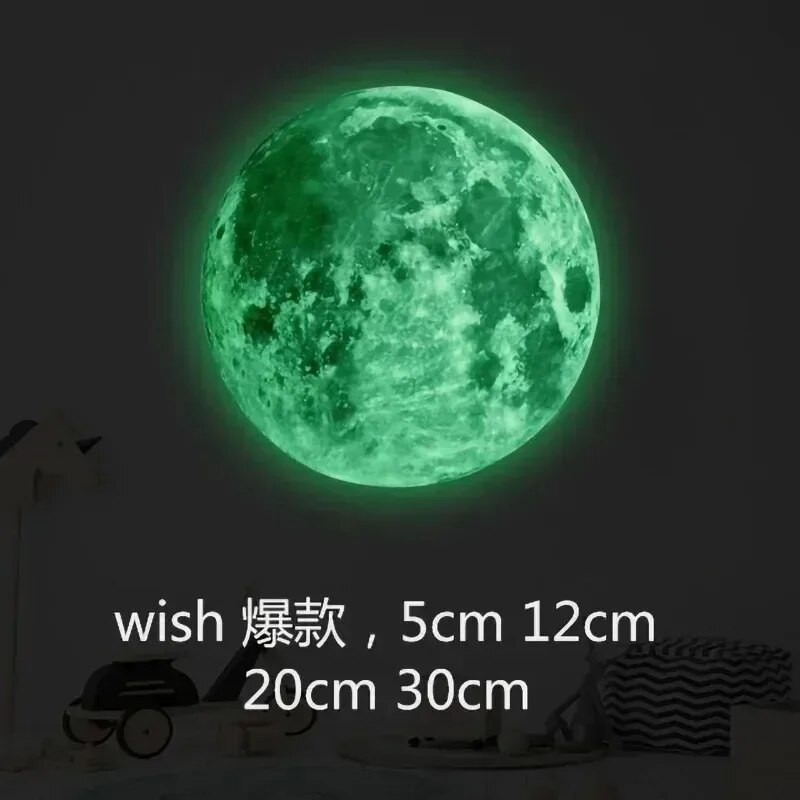 3D svjetleći mjesec zidna naljepnica koja svijetli u mraku Fluorescentna naljepnica PVC kućne naljepnice za dječju sobu Dekorativne zidne tapete