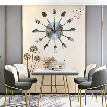Ρολόι τοίχου κουζίνας 1 τμχ, Ρολόι τοίχου μοντέρνα δημιουργικά μαχαιροπίρουνα κουζίνας με πιρούνι και κουτάλι, κατάλληλο για διακόσμηση σπιτιού (χωρίς μπαταρία)