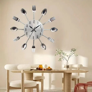 Ρολόι τοίχου κουζίνας 1 τμχ, Ρολόι τοίχου μοντέρνα δημιουργικά μαχαιροπίρουνα κουζίνας με πιρούνι και κουτάλι, κατάλληλο για διακόσμηση σπιτιού (χωρίς μπαταρία)