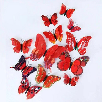 12 бр. 3D двуслойни пеперуди Стикери за стена Декор за всекидневна Сватбена детска декорация Направи си сам арт магнит