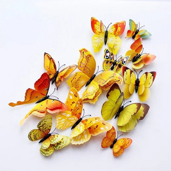 12 бр. 3D двуслойни пеперуди Стикери за стена Декор за всекидневна Сватбена детска декорация Направи си сам арт магнит