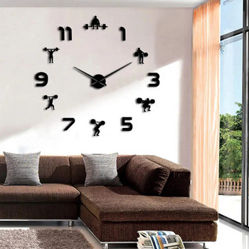 Вдигане на тежести Фитнес Направи си сам гигантски часовник GYM Стикери за стена Часовник 3D луксозен стенен часовник Творчески стенен арт декор за фитнес зала