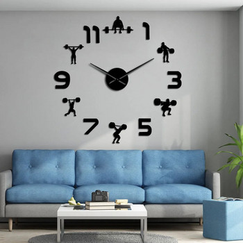 Weightlifting Fitness DIY Giant Clock GYM Αυτοκόλλητο τοίχου Ρολόι 3D πολυτελές ρολόι τοίχου Δημιουργική διακόσμηση τοίχου για γυμναστήριο