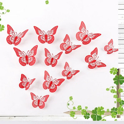 12db/készlet Színátmenetes üreges 3d pillangós fali matrica esküvői dekorációhoz nappali ablak lakberendezési arany ezüst pillangók