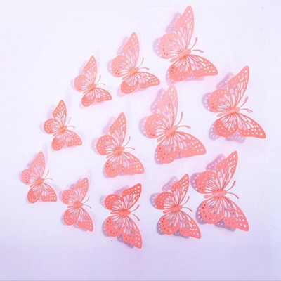 12db/készlet Színátmenetes üreges 3d pillangós fali matrica esküvői dekorációhoz nappali ablak lakberendezési arany ezüst pillangók