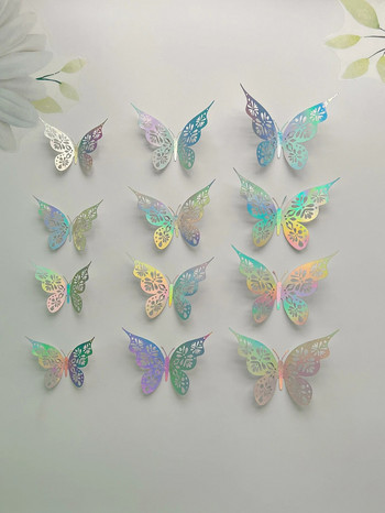 12 части 3D куха пеперуда Стикер за стена Спалня Всекидневна Декорация на дома Хартиена пеперуда