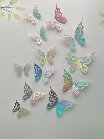 12 τεμάχια τρισδιάστατη κούφια πεταλούδα αυτοκόλλητο τοίχου Υπνοδωμάτιο Σαλόνι Διακόσμηση σπιτιού Χάρτινη πεταλούδα