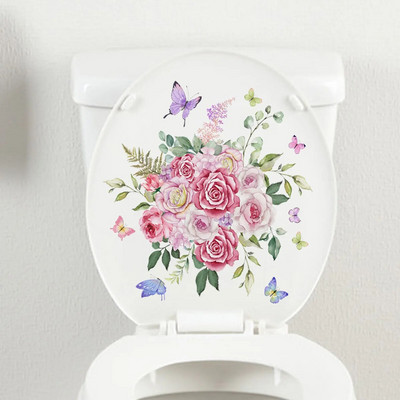 Zöld növénylevelek WC-matrica WC-matrica öntapadó falfestmény matricák fürdőszobai falmatricák virágos otthoni dekorációs matricák