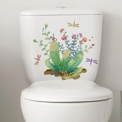 Zöld növénylevelek WC-matrica WC-matrica öntapadó falfestmény matricák fürdőszobai falmatricák virágos otthoni dekorációs matricák