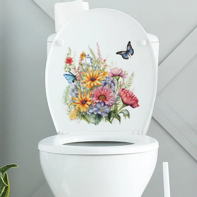 Zöld növénylevelek WC-matrica WC-matrica öntapadó falfestmény matricák fürdőszobai falmatricák virágos otthoni dekorációs matricák