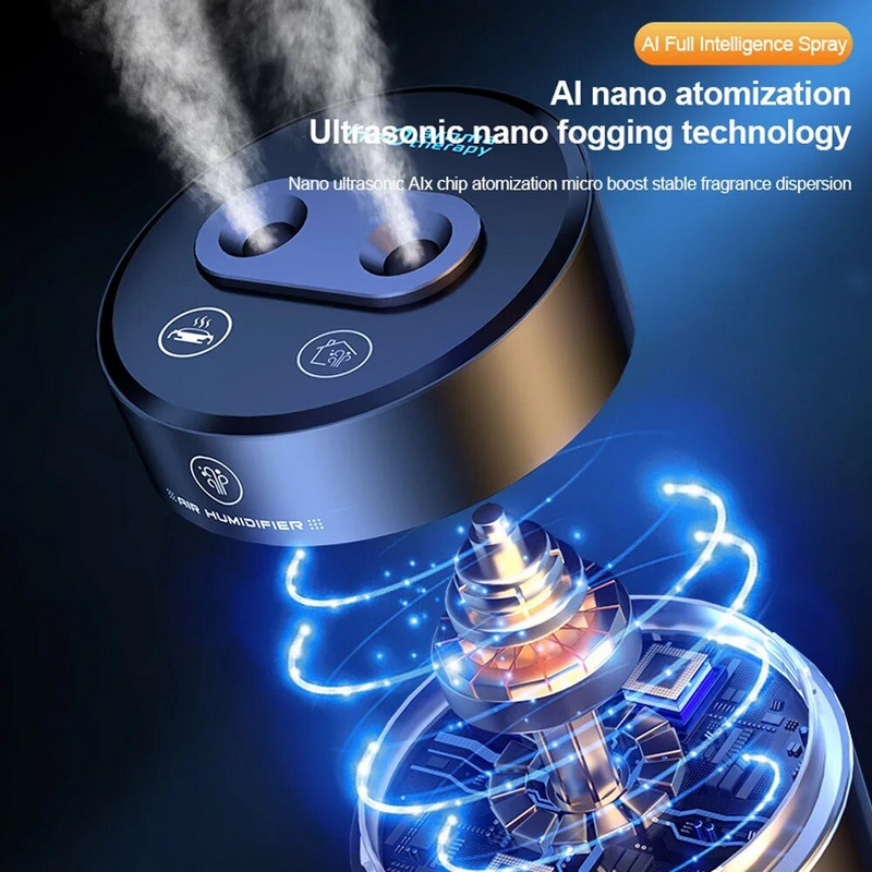 2023 m. Naujas dvigubo purškimo automobilio oro drėkintuvas Aliuminio lydinio eterinių aliejų difuzorius oro gaiviklis, skirtas automobilių namų biuro priedams