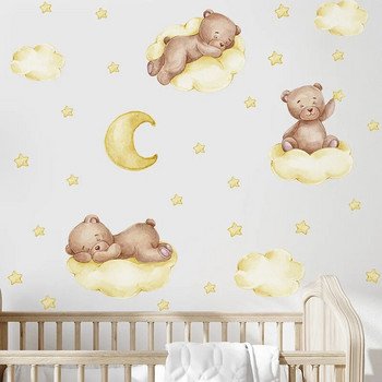 3 цвята карикатура мечка облаци луна стикери за стена за деца бебешка стая декорация детска стая тапети момчета момичета спалня стикери за стена