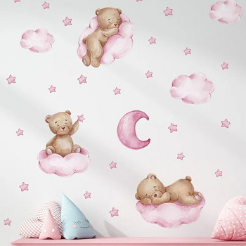 3 цвята карикатура мечка облаци луна стикери за стена за деца бебешка стая декорация детска стая тапети момчета момичета спалня стикери за стена
