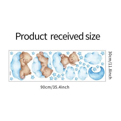 Autocolante de perete pentru copii, 3 culori, desene animate, urs, nori, lună, pentru copii, decor pepinieră, tapet pentru baieți, fete, autocolante de perete