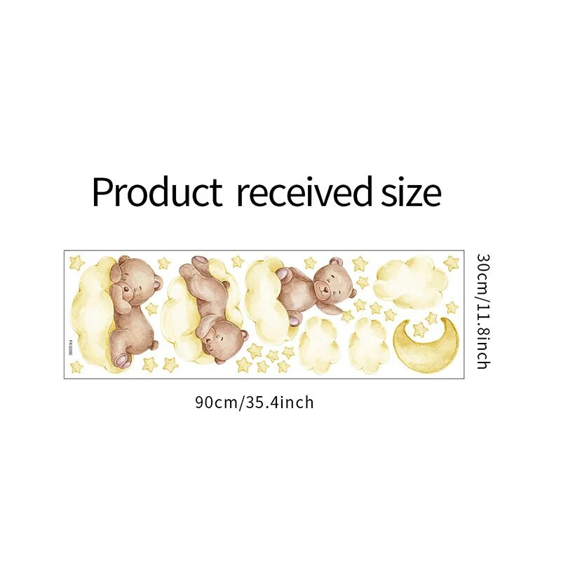Autocolante de perete pentru copii, 3 culori, desene animate, urs, nori, lună, pentru copii, decor pepinieră, tapet pentru baieți, fete, autocolante de perete