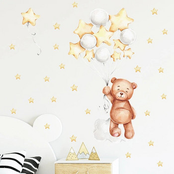 Сладко анимационно мече, зайче, звезда, луна, стикери за стена за детски стаи, декорация на стени за бебешка стая, тапети, момичета, момчета, спалня, детска стая, стикер