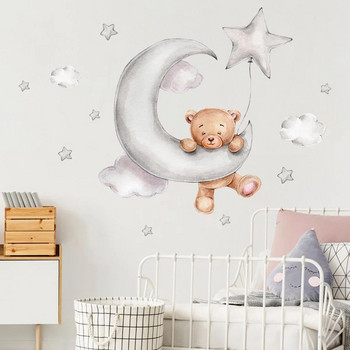 Сладко анимационно мече, зайче, звезда, луна, стикери за стена за детски стаи, декорация на стени за бебешка стая, тапети, момичета, момчета, спалня, детска стая, стикер