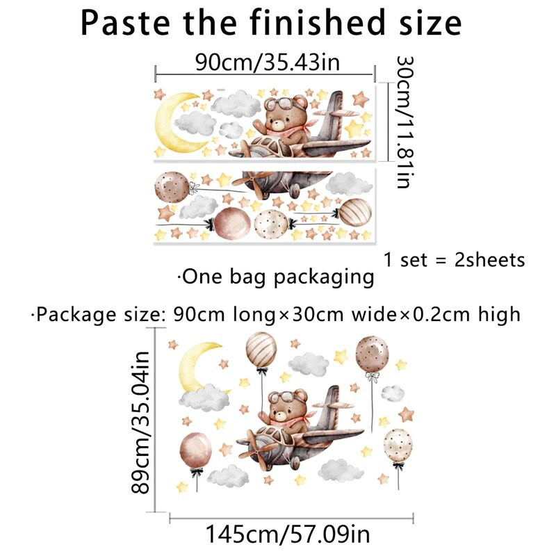 Crtani medvjed Avion Balon Zvijezde Zidne naljepnice za dječju sobu Dekoracija dječje sobe Dječja soba Dječja soba Dječje zidne naljepnice