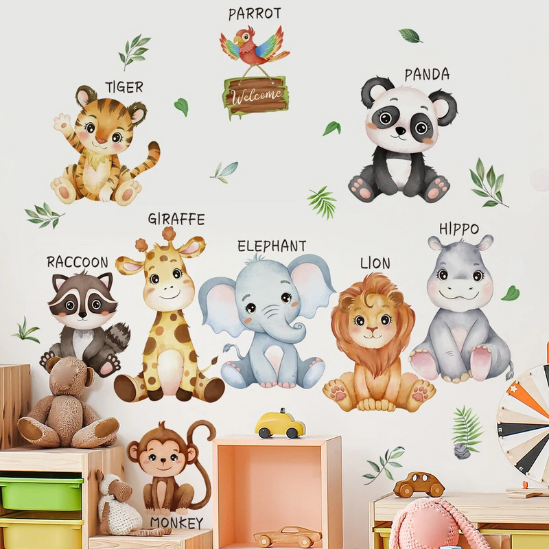 Safari Jungle Woodland Animals Sienų lipdukai Sienos lipdukai berniukams Mergaitėms Kūdikiams Darželis Vaikams Miegamasis Svetainės klasės dekoras