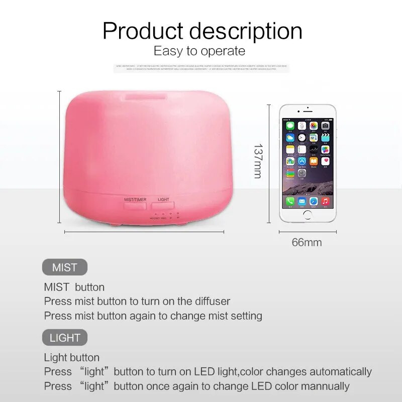 300 ML raspršivač arome eteričnog ulja, 2 razine, podesivi izrađivač magle, ultrazvučni ovlaživač zraka s LED noćnim svjetlom u 7 boja
