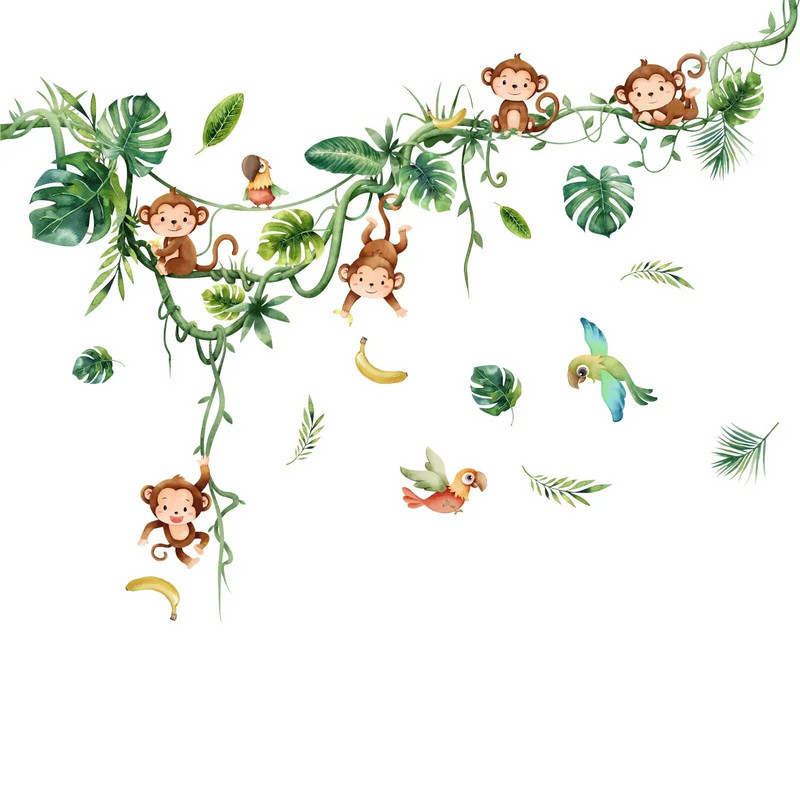 Velika šumska životinja Majmun Zidna naljepnica za dječje sobe Dekoracija dječje spavaće sobe Dječja dječja naljepnica Tapeta Majmun Mural